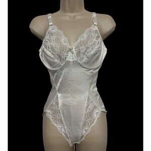 JCPenney Adonna Second Skin Satin Bodysuit Teddy 38C White Union Sexy Vintage